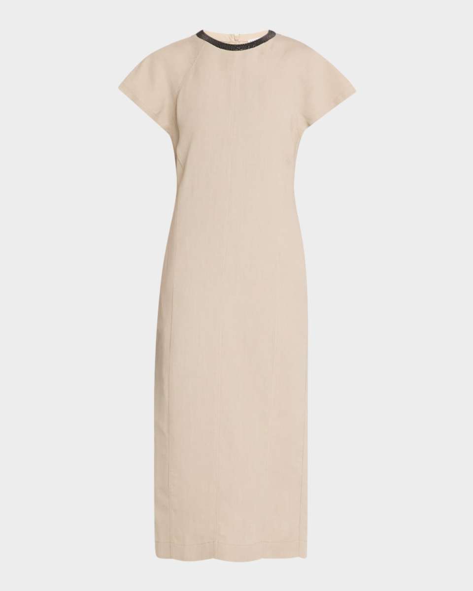 Monili Collar Linen Midi Dress